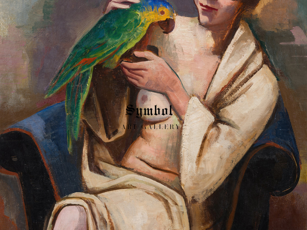 Woman with Parrot by Karl Hofer 1928, Wall Art Print, Fine Art Reproduction, Museum Quality Decor, Poster