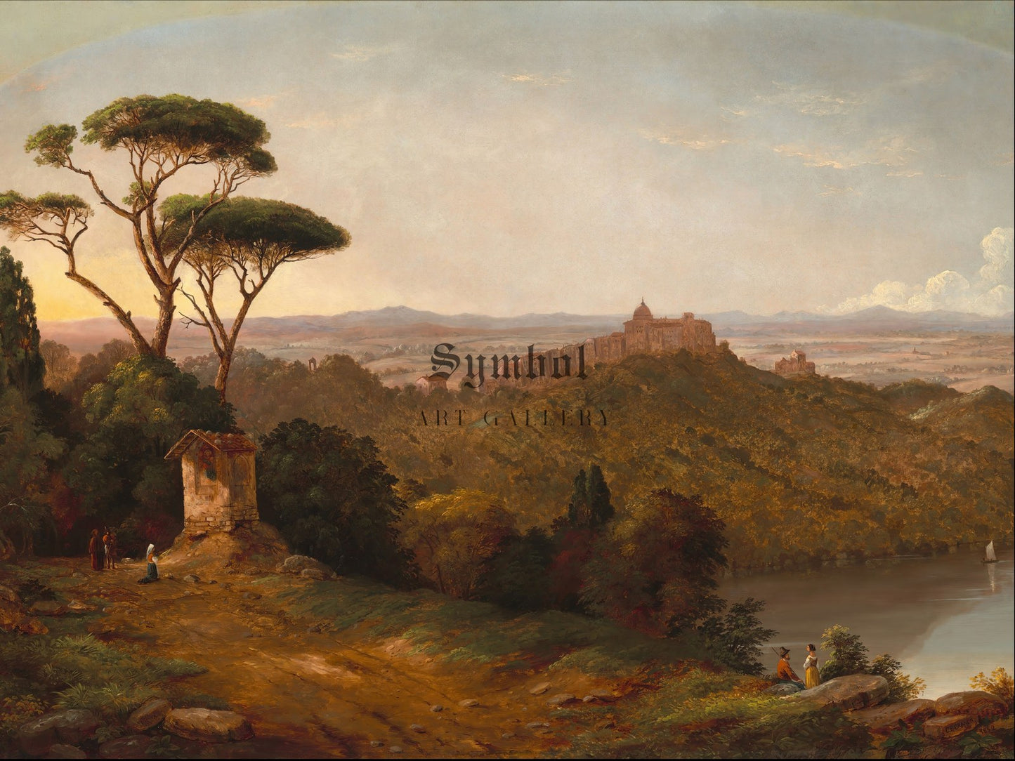 Castle Gondolfo Lake Albano Italy by Christopher Pearse Cranch 1852, Wall Art Print, Fine Art Reproduction, Museum Quality Decor, Poster