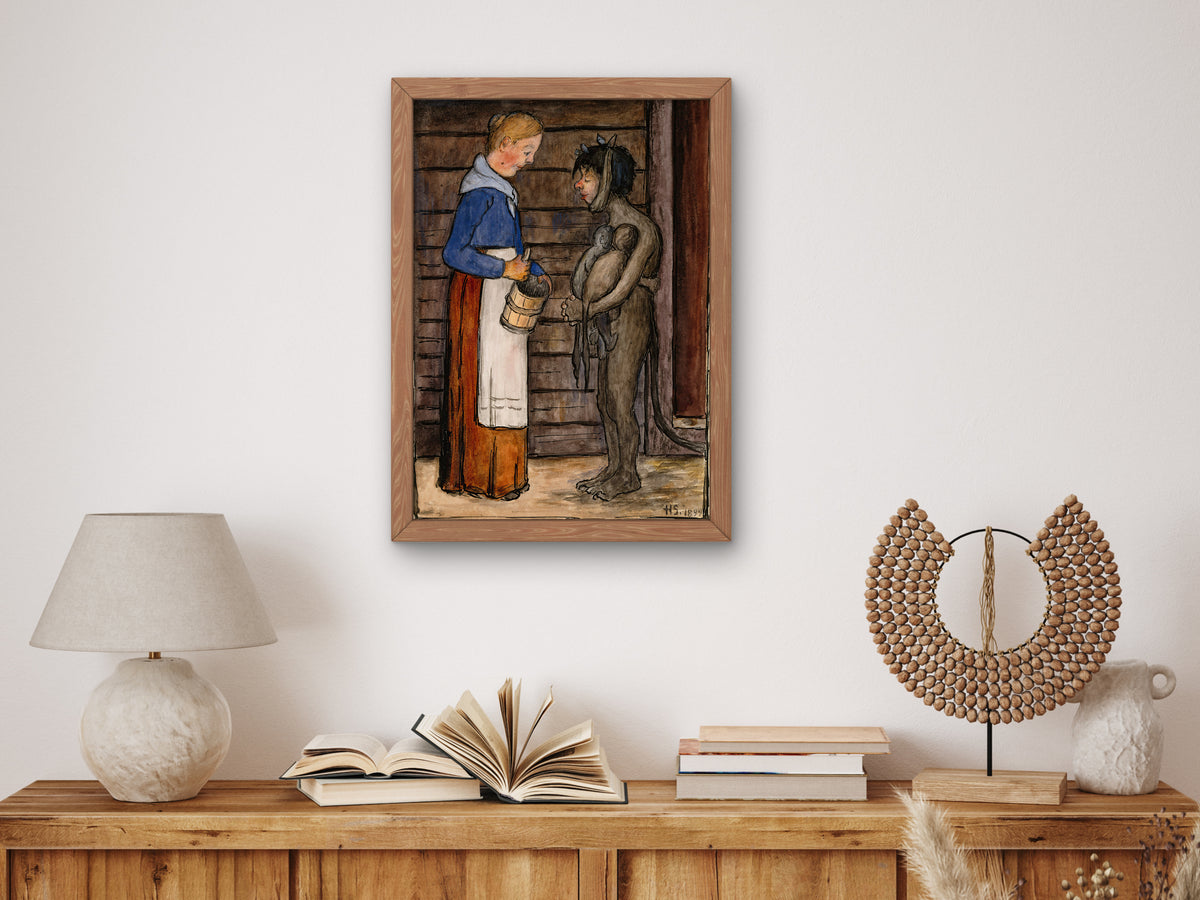 The Farmer's Wife and Poor Devil by Hugo Simberg 1899, Wall Art Print, Fine Art Reproduction, Museum Quality Decor, Poster