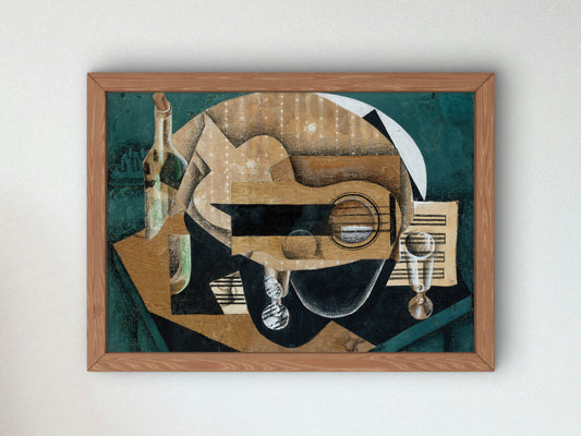 A Guitar, Glasses and a Bottle by Juan Gris 1913, Wall Art Print, Fine Art Reproduction, Museum Quality Decor, Poster