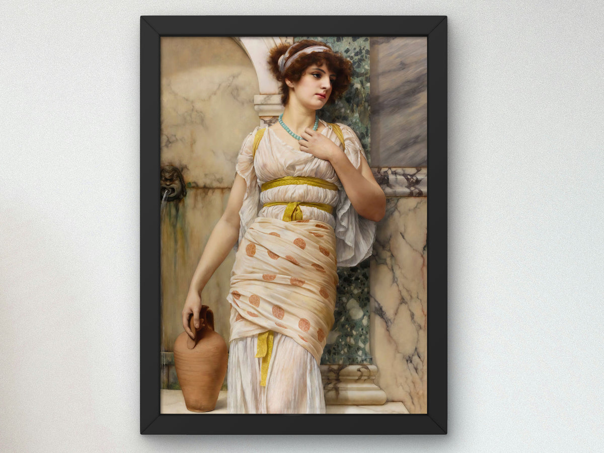 At the Fountain by John William Godward 1893, Wall Art Print, Fine Art Reproduction, Museum Quality Decor, Poster