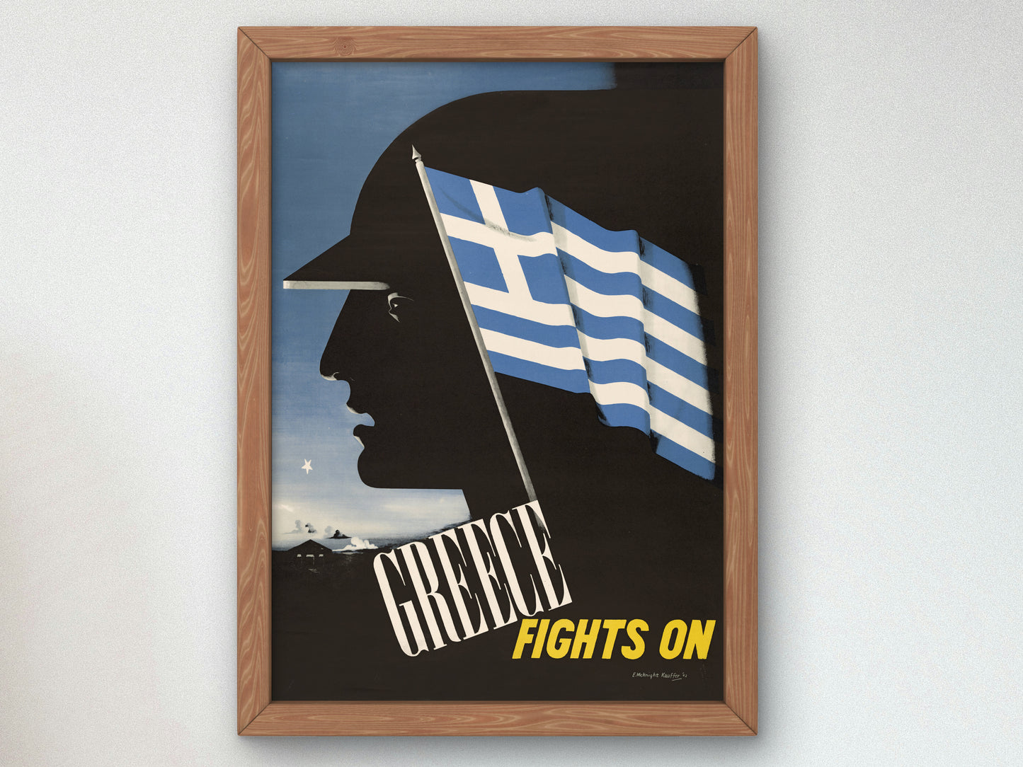 Greece Fights On by Edward McKnight Kauffer 1942, Wall Art Print, Fine Art Reproduction, Museum Quality Decor, Poster