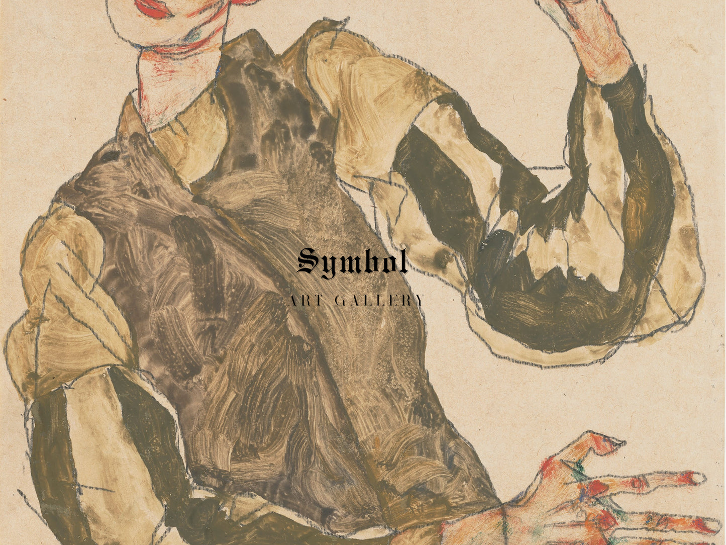 Self Portrait with Striped Armlets by Egon Schiele 1915, Wall Art Print, Fine Art Reproduction, Museum Quality Decor, Poster