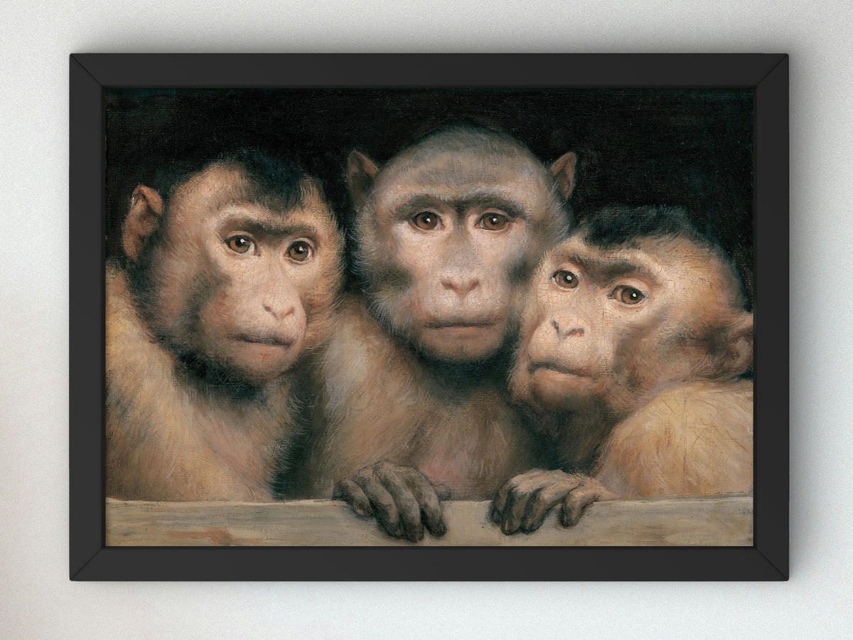 Three Monkeys by Gabriel von Max 1894, Wall Art Print, Fine Art Reproduction, Museum Quality Decor, Poster