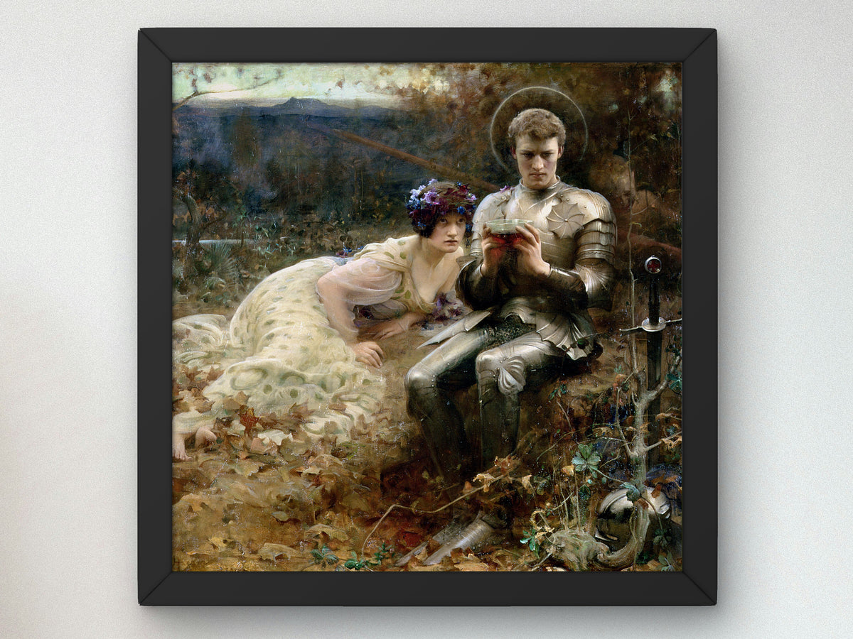 Arthur Percival with the Grail Cup by Arthur Hacker, Wall Art Print, Fine Art Reproduction, Museum Quality Decor, Poster