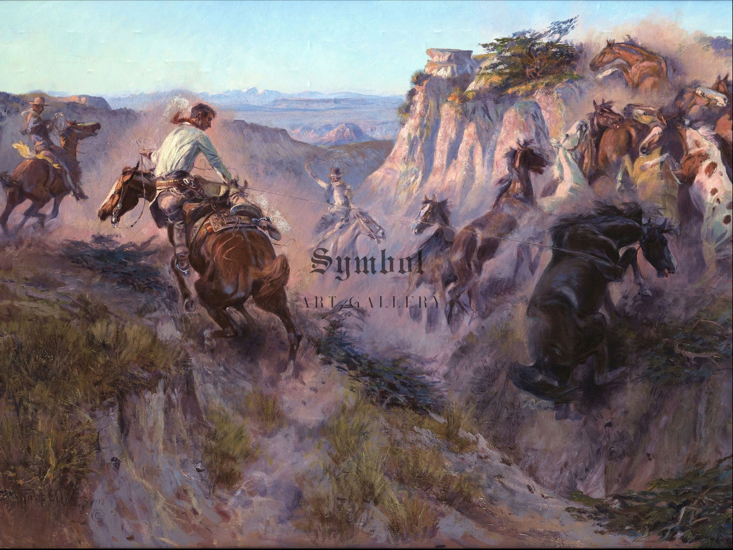 Wild Horse Hunters by Charles Marion Russell 1913, Wall Art Print, Fine Art Reproduction, Museum Quality Decor, Poster
