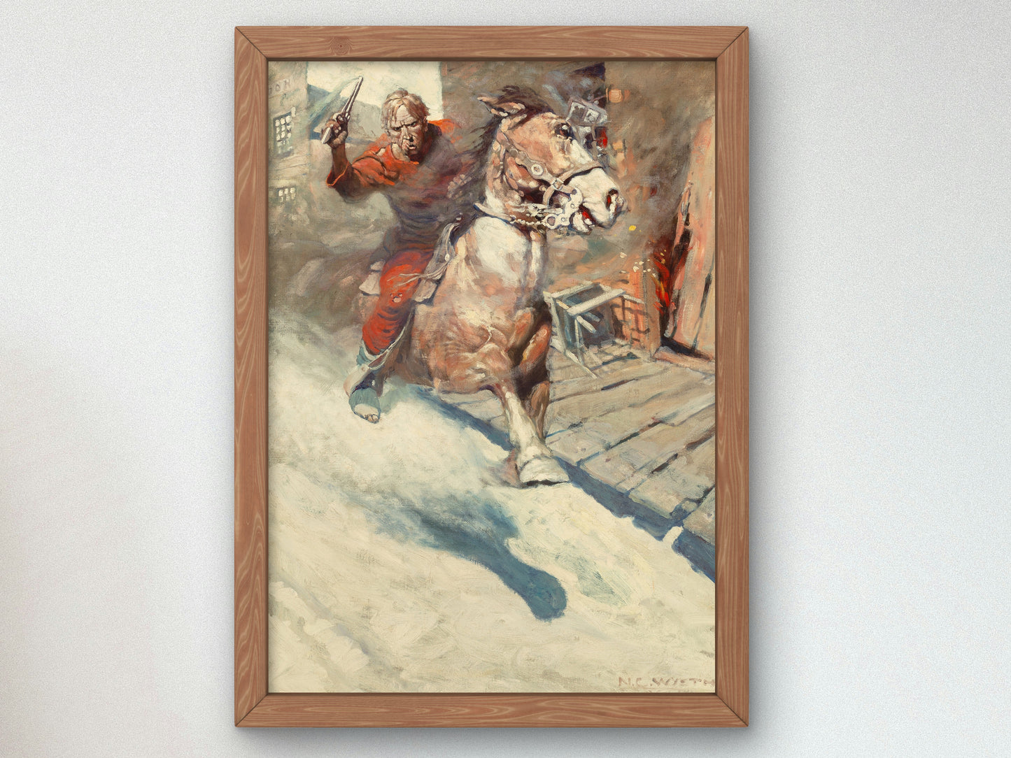 Mr. Cassidy Saw a Crimson Rider Sweep Down upon Him, Heralded by a Blazing .41 by Newell Convers Wyeth 1906, Wall Art Print