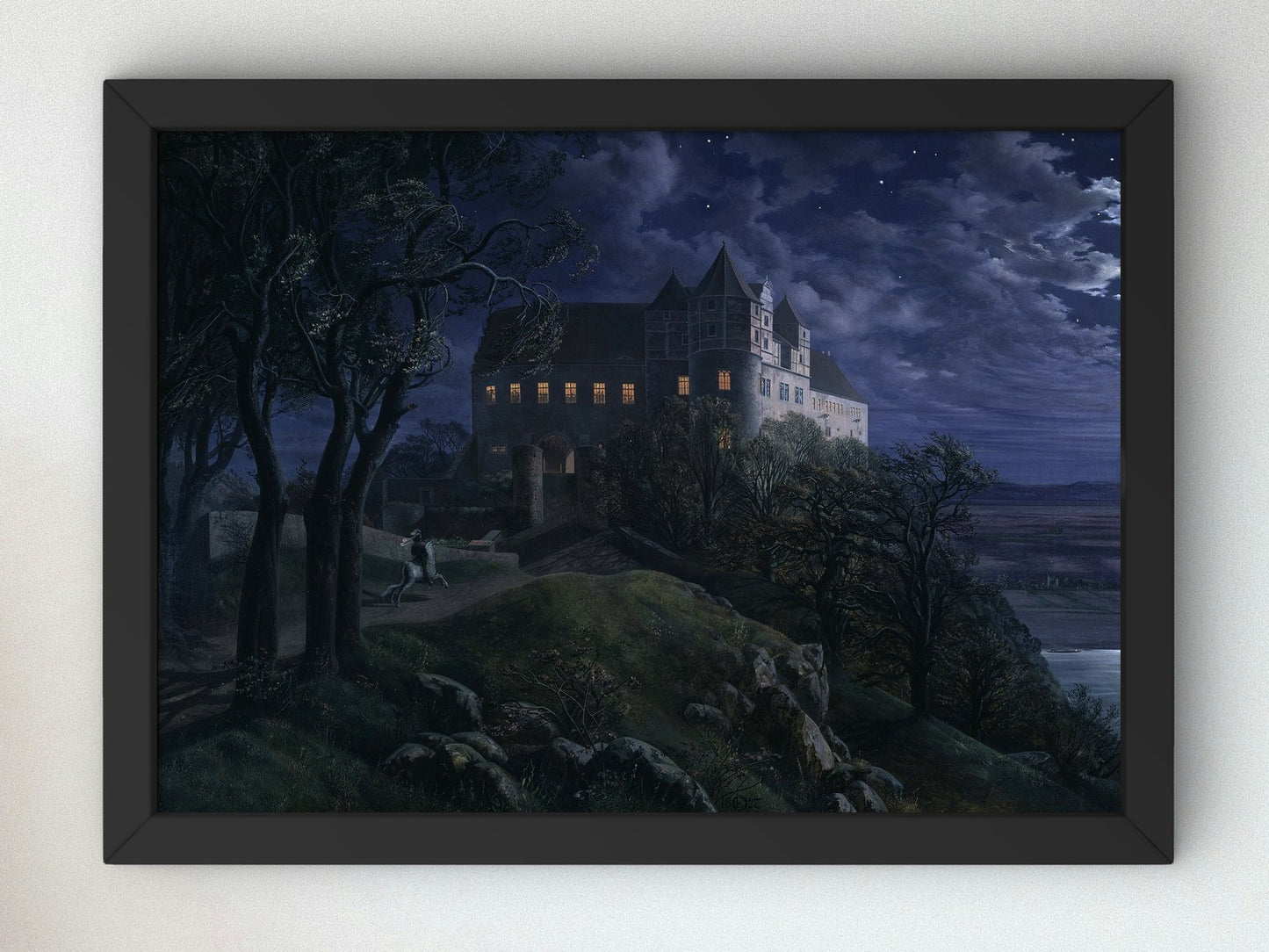 Burg Scharfenberg at Night by Ernst Ferdinand Oehme 1827, Wall Art Print, Fine Art Reproduction, Museum Quality Decor, Poster