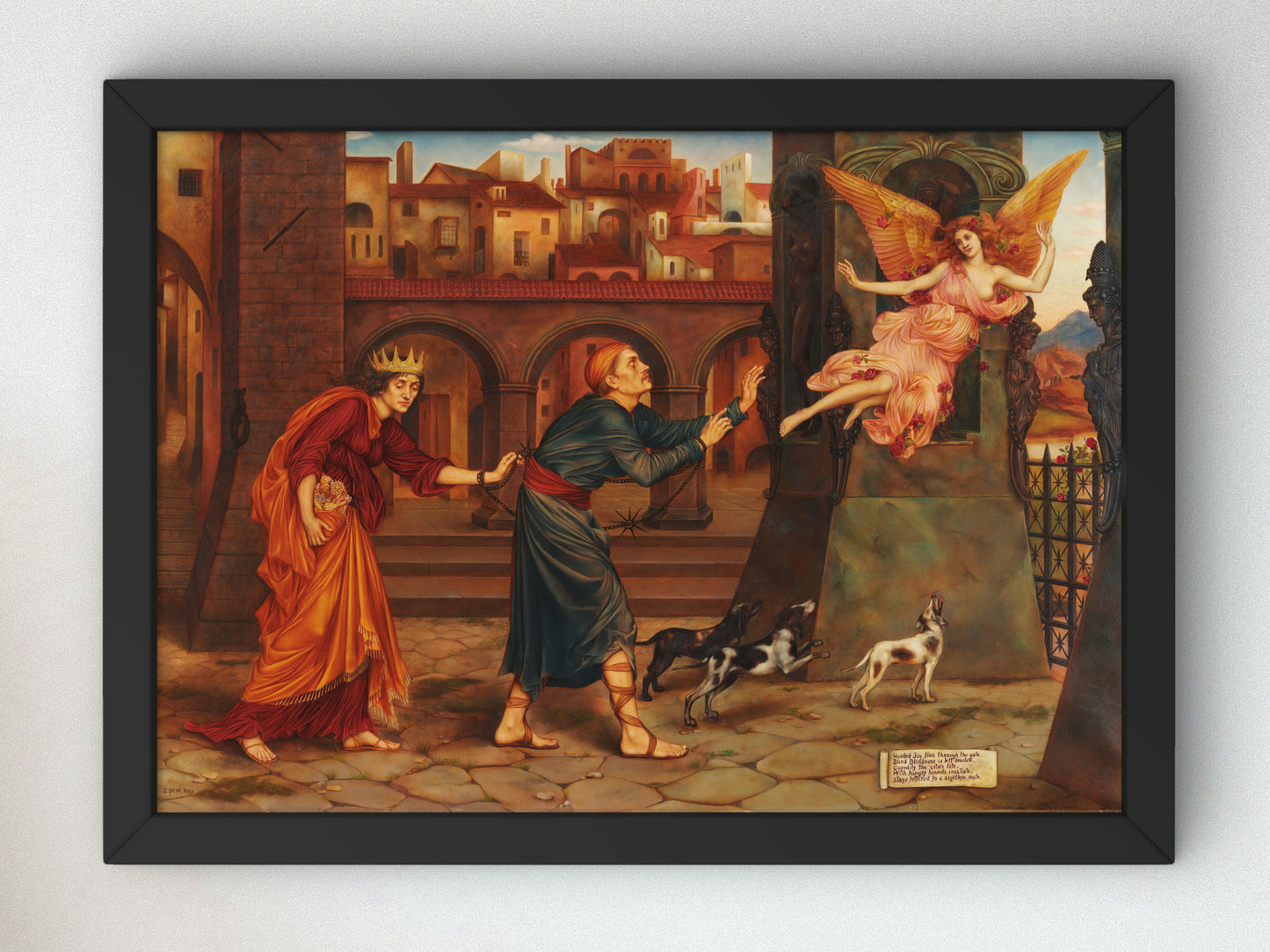 Blindness and Cupidity Chasing Joy from the City by Evelyn De Morgan 1897, Wall Art Print, Fine Art Reproduction, Museum Quality Decor