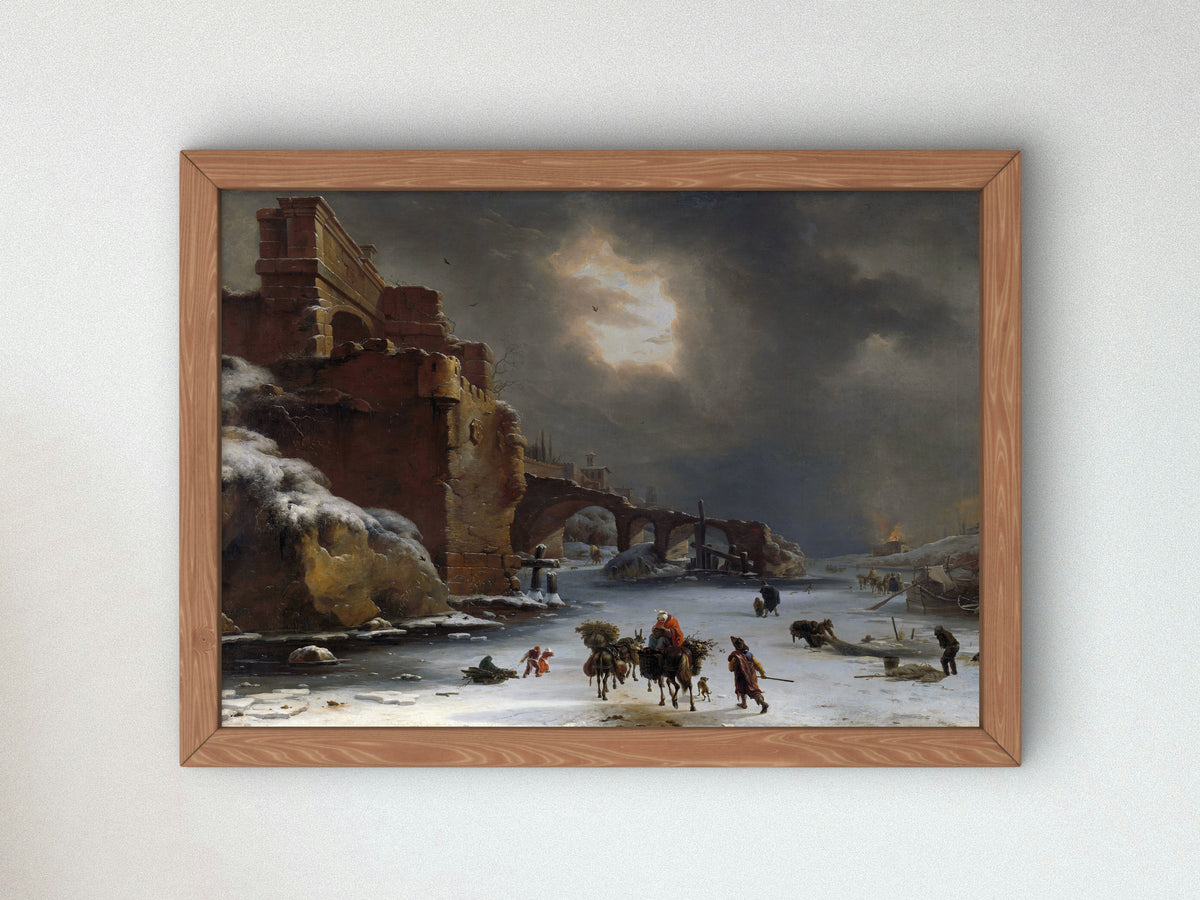 City Walls in Winter by Willem Schellinks 1650, Wall Art Print, Fine Art Reproduction, Museum Quality Decor, Poster