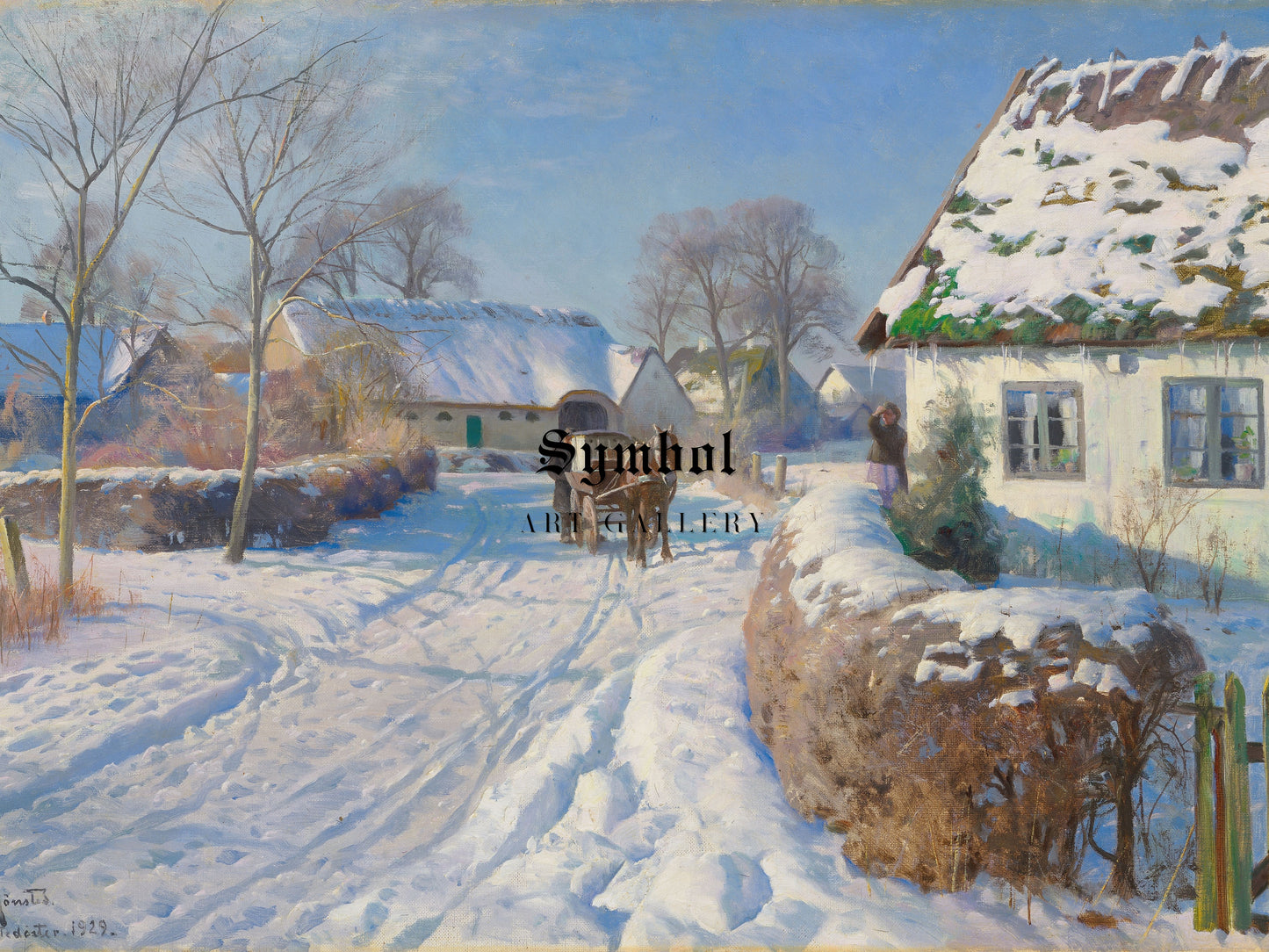 A Village in the Snow by Peder Mørk Mønsted 1929, Wall Art Print, Fine Art Reproduction, Museum Quality Decor, Poster