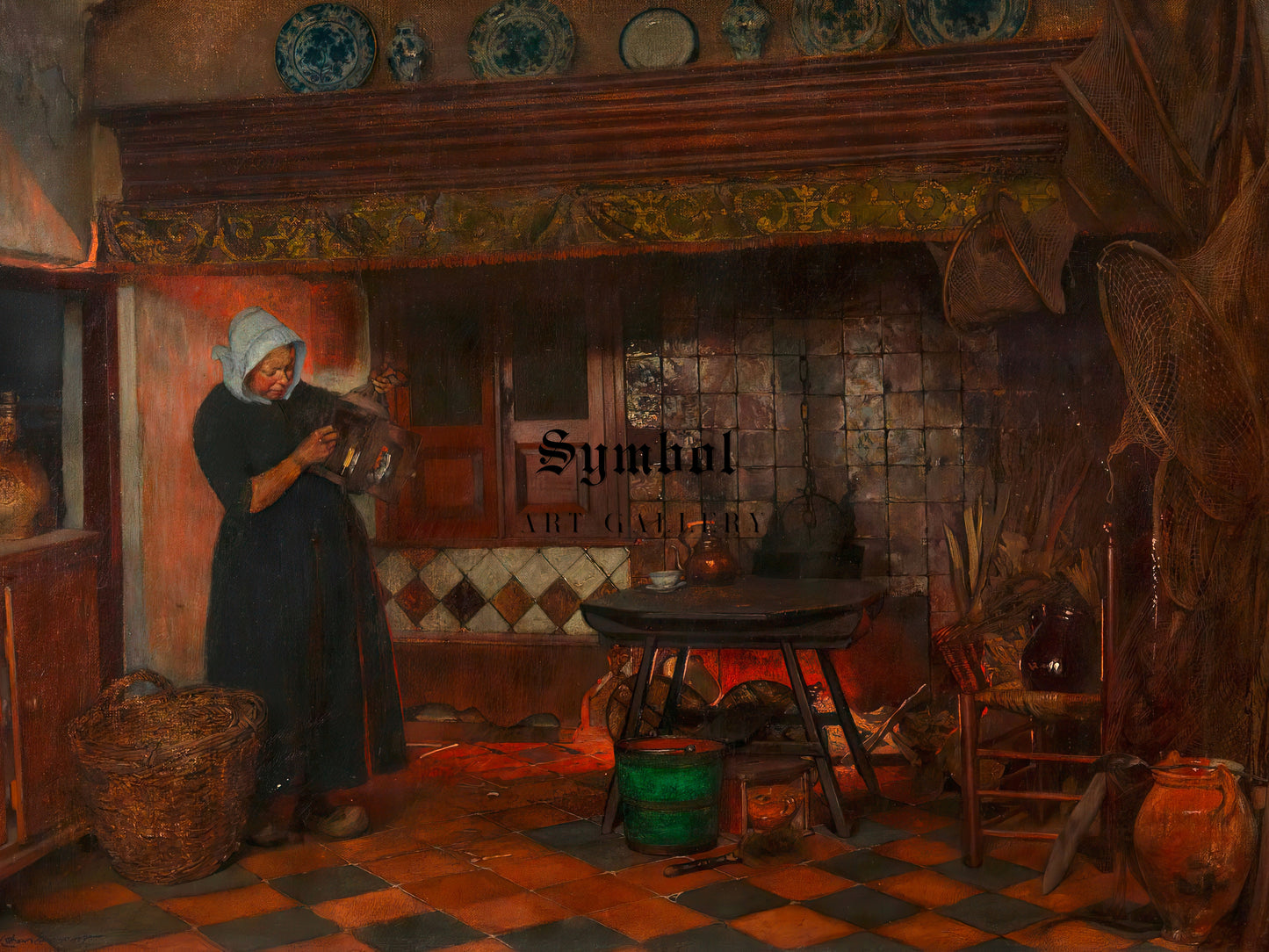 Dutch Kitchen Interior by Eduard Charlemont, Wall Art Print, Fine Art Reproduction, Museum Quality Decor, Poster