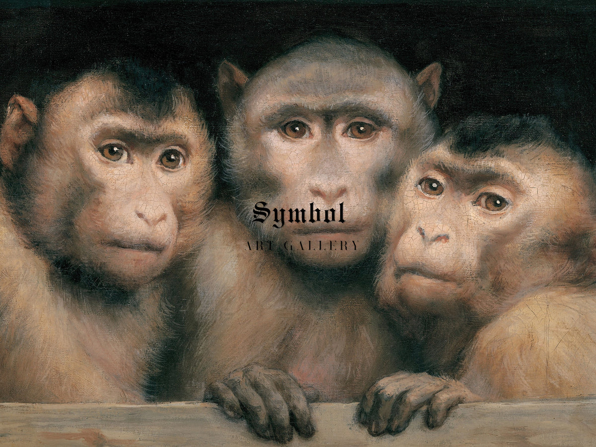 Three Monkeys by Gabriel von Max 1894, Wall Art Print, Fine Art Reproduction, Museum Quality Decor, Poster