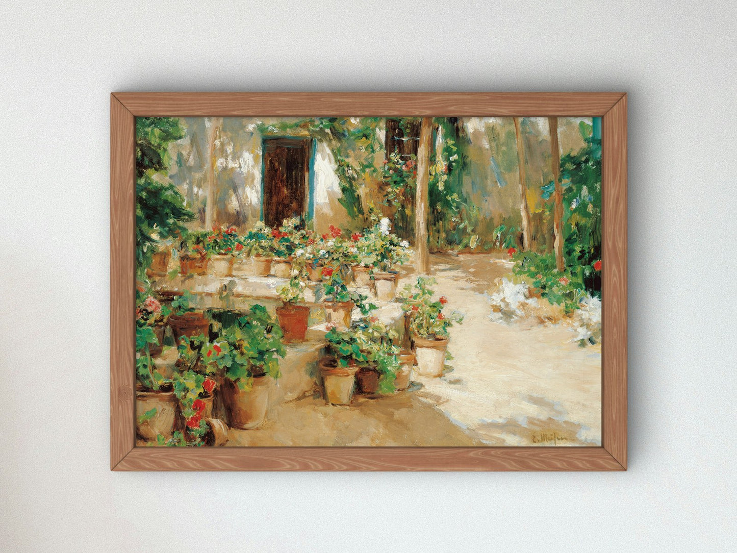 Courtyard with Potted Flowers by Eliseo Meifrén, Wall Art Print, Fine Art Reproduction, Museum Quality Decor, Poster