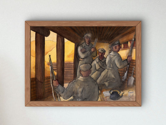 On the First Line by Jāzeps Grosvalds 1916, Wall Art Print, Fine Art Reproduction, Museum Quality Decor, Poster