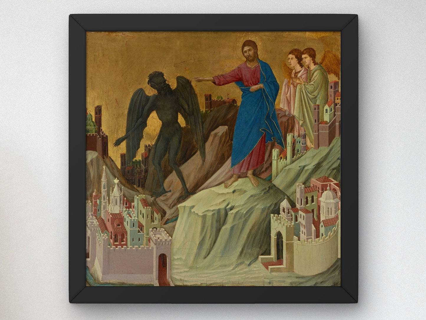 The Temptation of Christ on the Mountain by Duccio di Buoninsegna 1308, Wall Art Print, Fine Art Reproduction, Museum Quality Decor, Poster