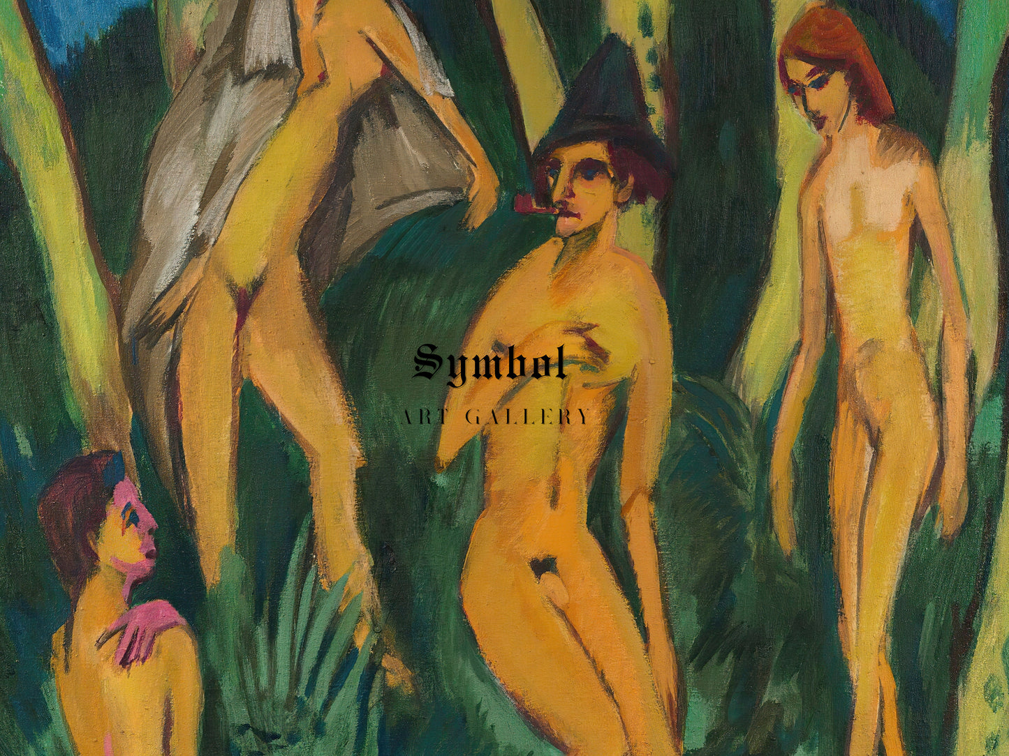 Four Nudes under Trees by Ernst Ludwig Kirchner, Wall Art Print, Fine Art Reproduction, Museum Quality Decor, Poster