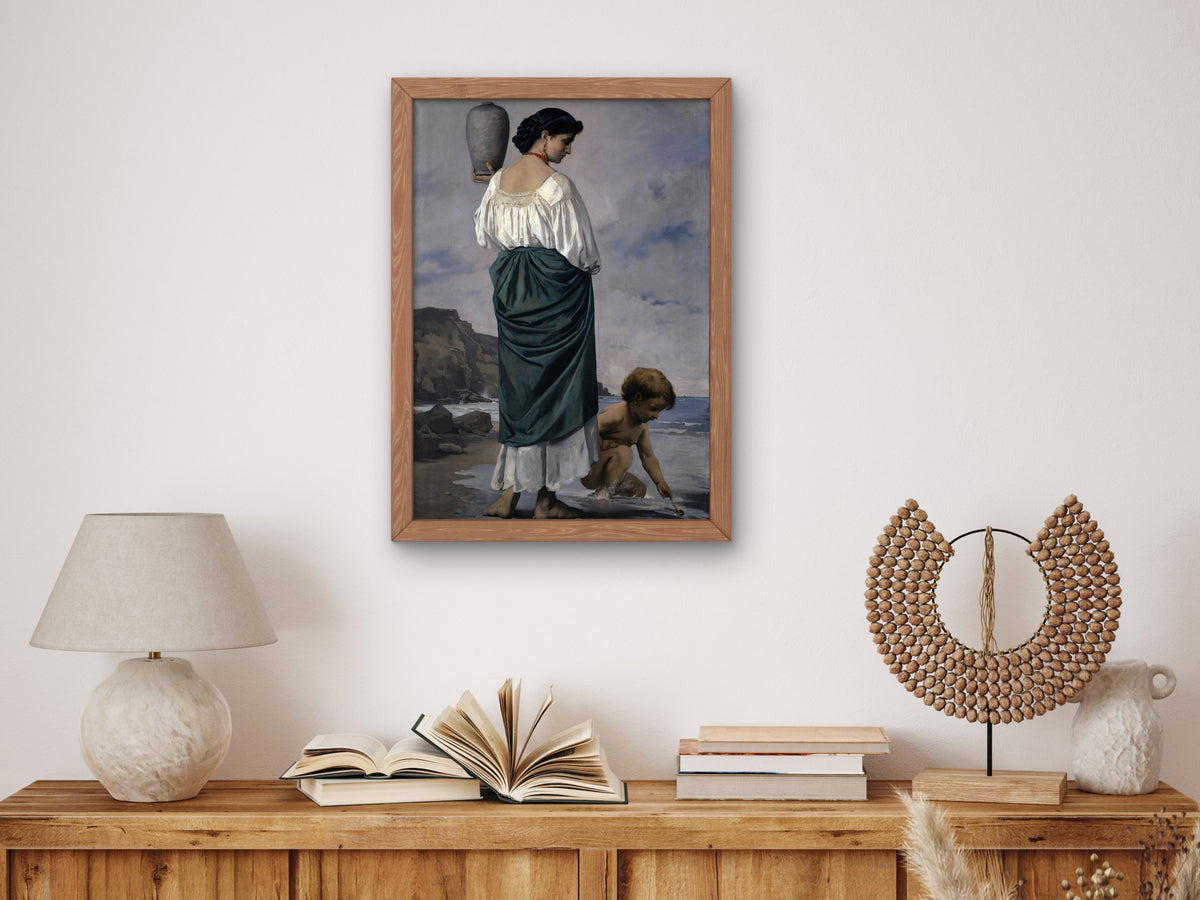 At the Beach, Fisher Maiden in Antium by Anselm Feuerbach 1870, Wall Art Print, Fine Art Reproduction, Museum Quality Decor, Poster