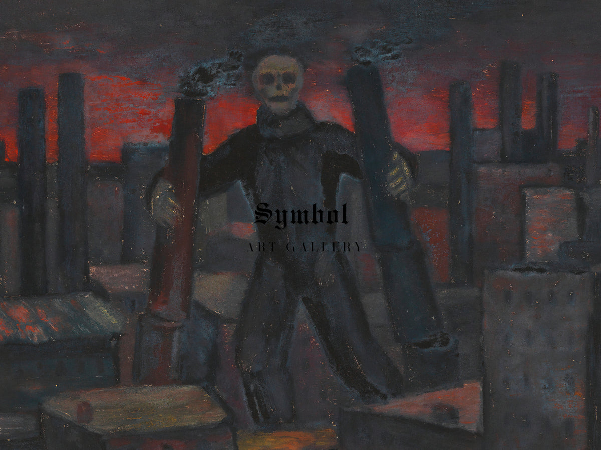 Death with Smoking Chimneys by Karl Wiener 1930, Wall Art Print, Fine Art Reproduction, Museum Quality Decor, Poster