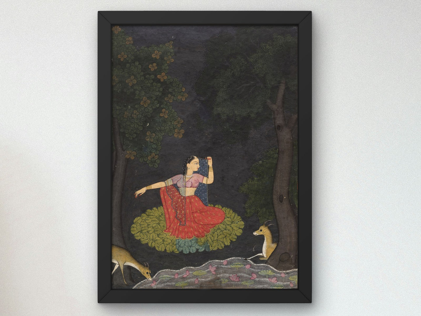 A Heroine Waiting for Her Paramour Vasakasajja Nayika from a Nurpur Rasikapriya by Unknown Indian artist 1750, Wall Art Print