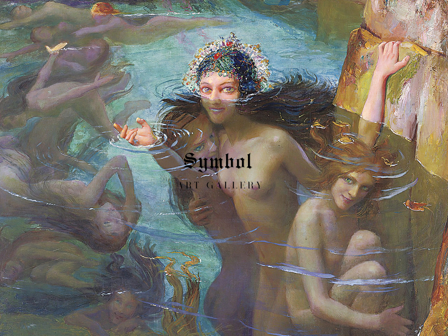 Sea Nymphs at a Grotto by Gaston Bussière 1924, Wall Art Print, Fine Art Reproduction, Museum Quality Decor, Poster