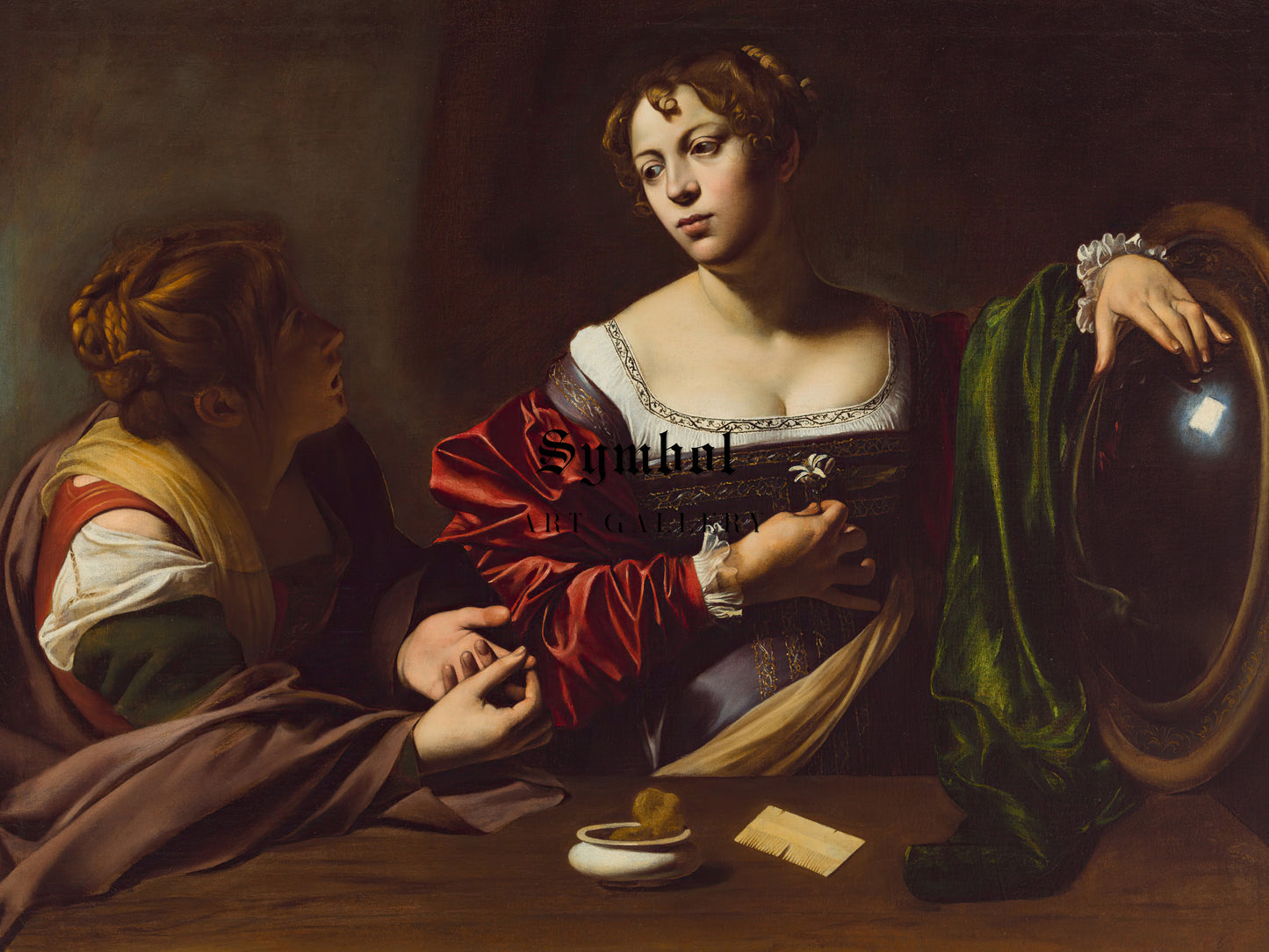 Martha and Mary Magdalene by Caravaggio 1598, Wall Art Print, Fine Art Reproduction, Museum Quality Decor, Poster