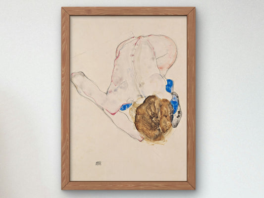 Nude with Blue Stockings Bending Forward by Egon Schiele 1912, Wall Art Print, Fine Art Reproduction, Museum Quality Decor, Poster