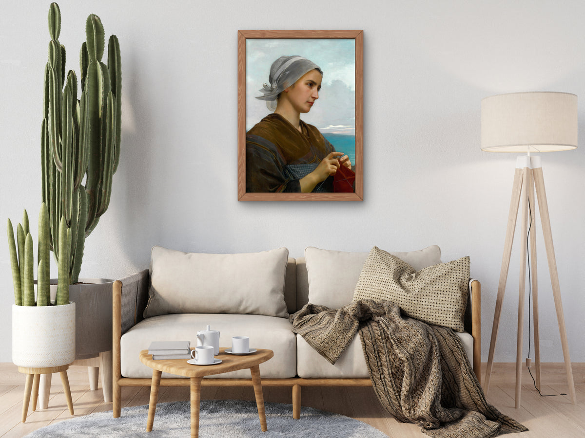 Breton Knitter by William Bouguereau 1871, Wall Art Print, Fine Art Reproduction, Museum Quality Decor, Poster