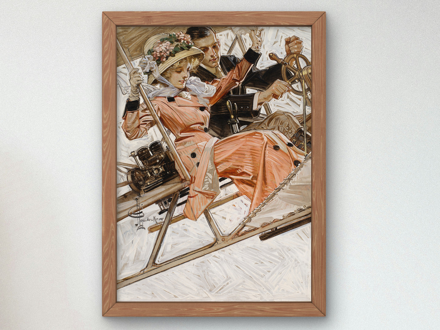 First Airplane Ride by Joseph Christian Leyendecker 1909, Wall Art Print, Fine Art Reproduction, Museum Quality Decor, Poster
