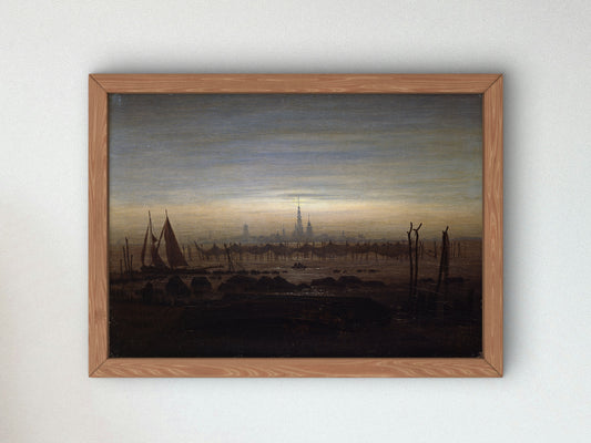 Greifswald in Moonlight by Caspar David Friedrich 1817, Wall Art Print, Fine Art Reproduction, Museum Quality Decor, Poster