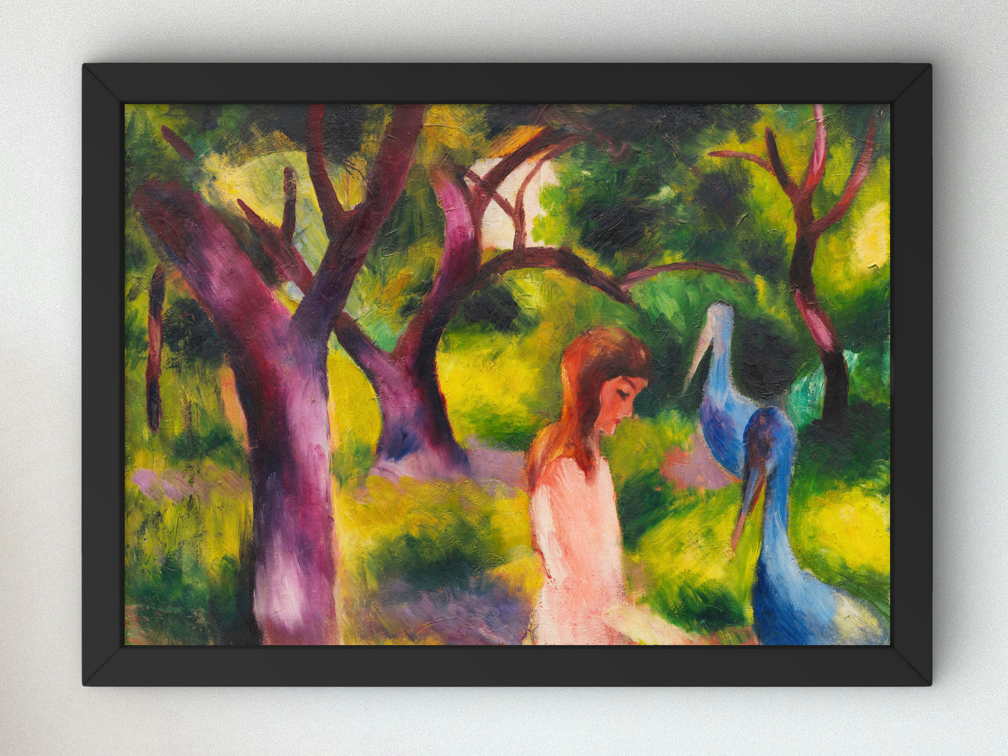 Girl with Blue Birds by August Macke 1914, Wall Art Print, Fine Art Reproduction, Museum Quality Decor, Poster