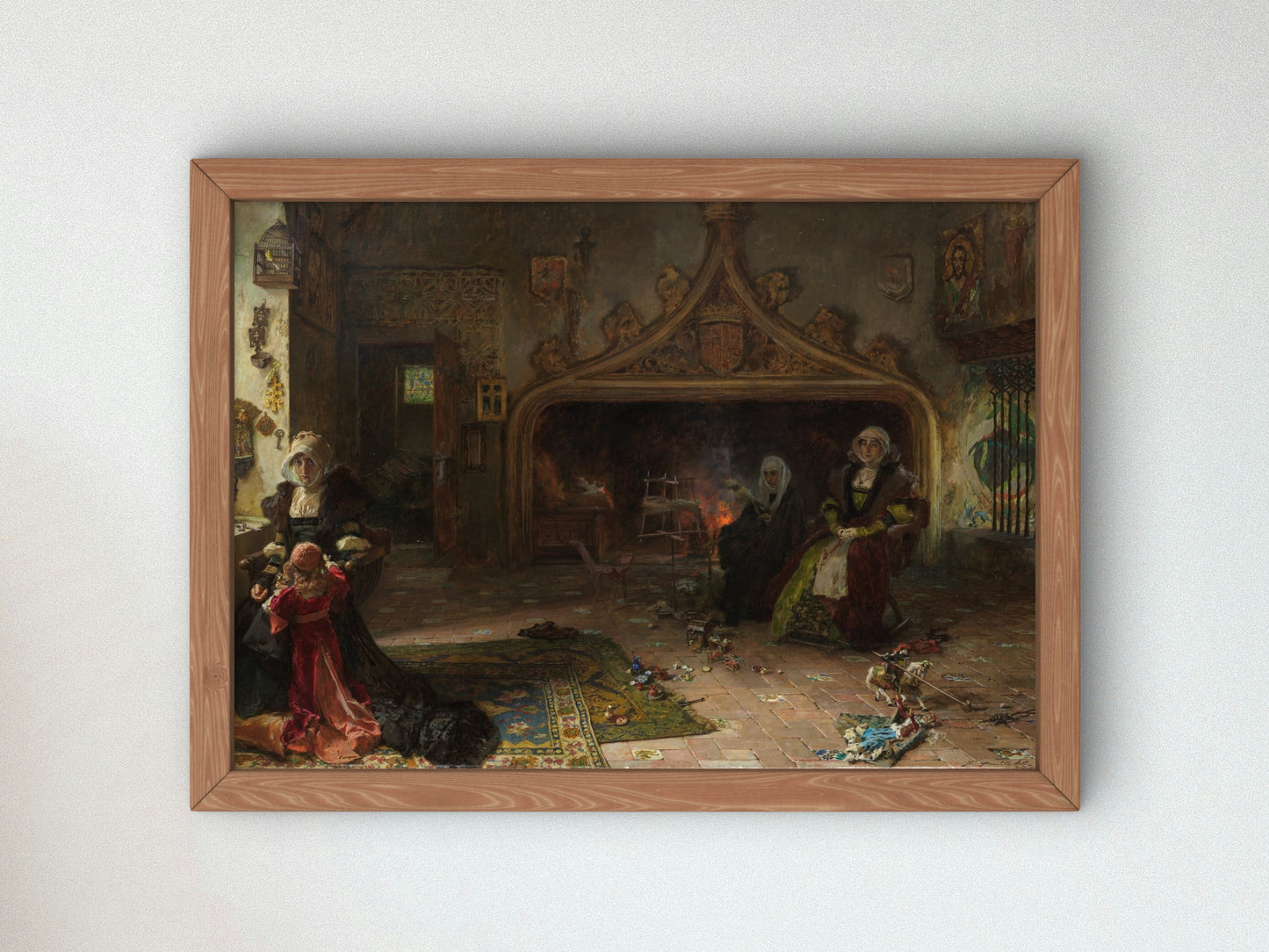 Queen Juana la Loca confined at Tordesillas with her daughter the Infanta Catalina by Francisco Pradilla y Ortiz 1886, Wall Art Print