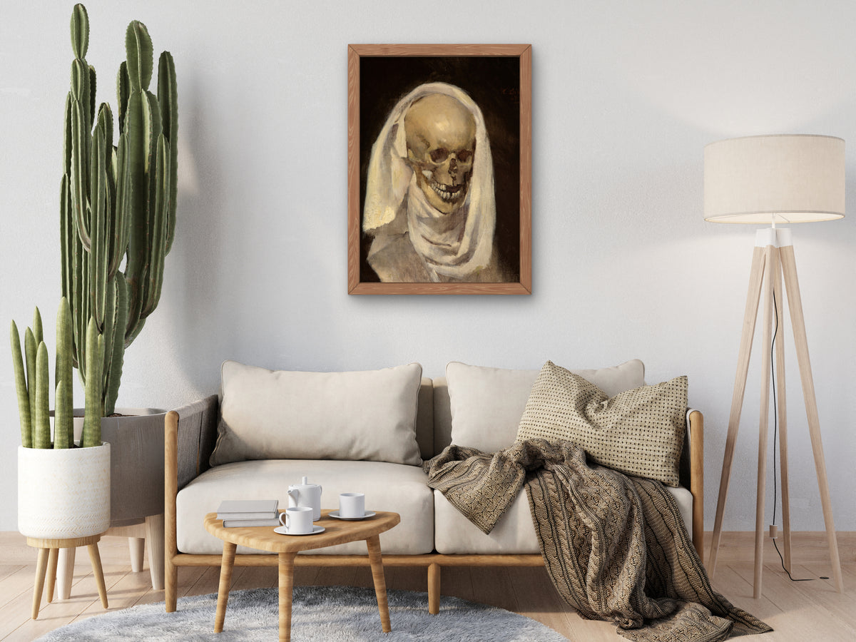 Skull with Shroud by Wilhelm Leibl 1868, Wall Art Print, Fine Art Reproduction, Museum Quality Decor, Poster