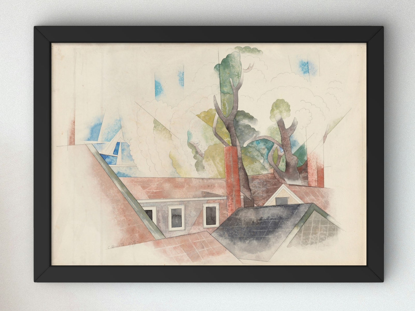 Rooftops and Trees by Charles Demuth 1918, Wall Art Print, Fine Art Reproduction, Museum Quality Decor, Poster