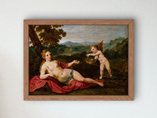 Venus and Cupid by David Teniers the Younger 1655, Wall Art Print, Fine Art Reproduction, Museum Quality Decor, Poster