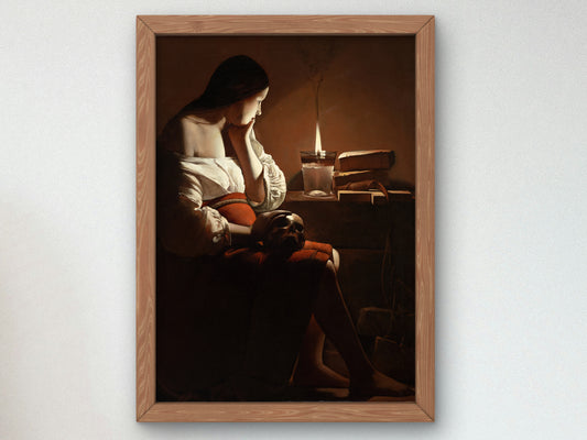 The Magdalen with the Smoking Flame by Georges de La Tour 1637, Wall Art Print, Fine Art Reproduction, Museum Quality Decor, Poster