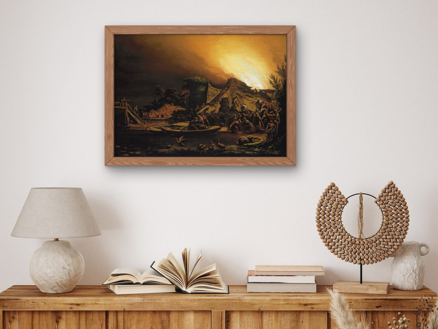 Village Fire by Night by Adam Colonia 1650, Wall Art Print, Fine Art Reproduction, Museum Quality Decor, Poster