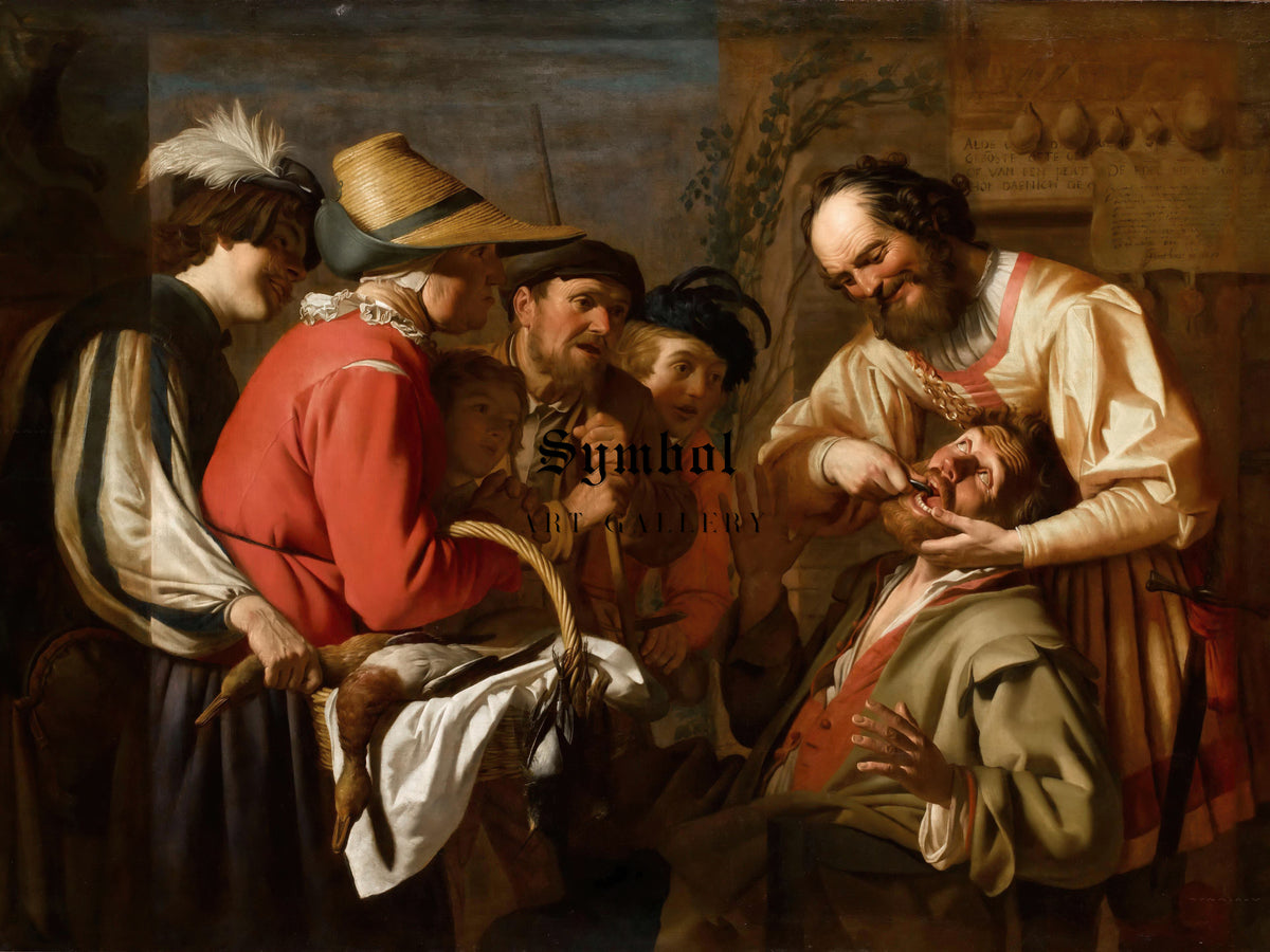 The Tooth Puller by Gerard van Honthorst 1628, Wall Art Print, Fine Art Reproduction, Museum Quality Decor, Poster
