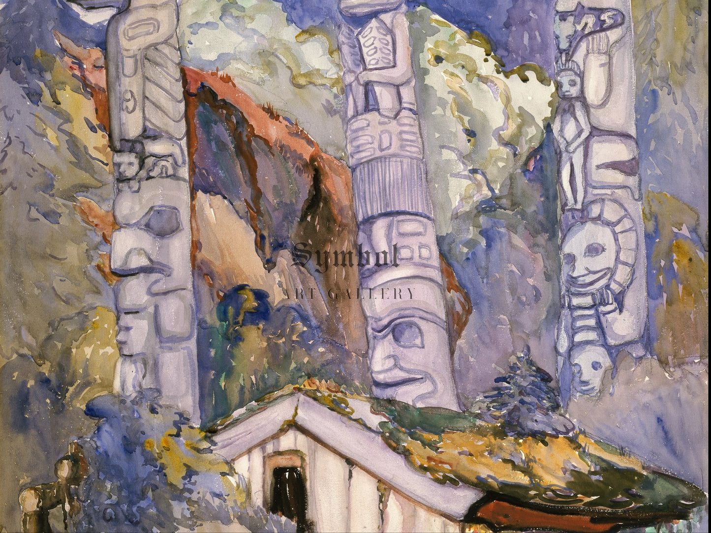 Haida Totems, Cha atl, Queen Charlotte Island by Emily Carr 1912, Wall Art Print, Fine Art Reproduction, Museum Quality Decor, Poster