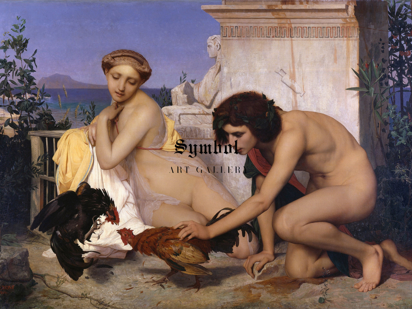 Young Greeks Attending a Cock Fight by Jean Leon Gerome 1846, Wall Art Print, Fine Art Reproduction, Museum Quality Decor, Poster