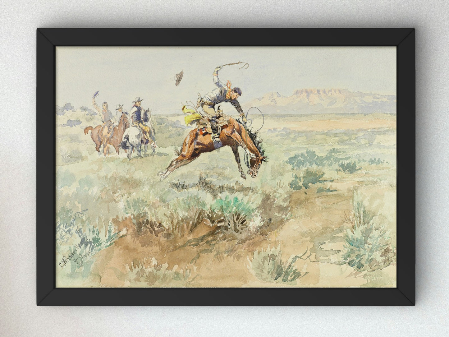 Bronco Busting by Charles Marion Russell 1895, Wall Art Print, Fine Art Reproduction, Museum Quality Decor, Poster