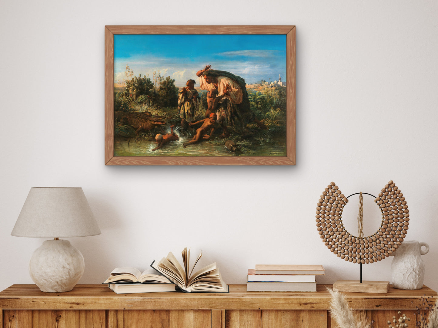 Scene on the Nile, a Family is Attacked by a Crocodile by Francois Auguste Biard, Wall Art Print, Fine Art Reproduction, Museum Quality