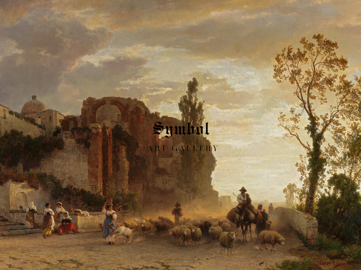 Going to Market by Oswald Achenbach 1879, Wall Art Print, Fine Art Reproduction, Museum Quality Decor, Poster