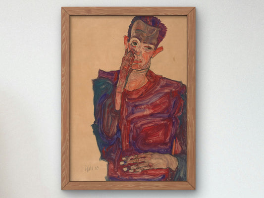 Self Portrait with Eyelid Pulled Down by Egon Schiele 1910, Wall Art Print, Fine Art Reproduction, Museum Quality Decor, Poster