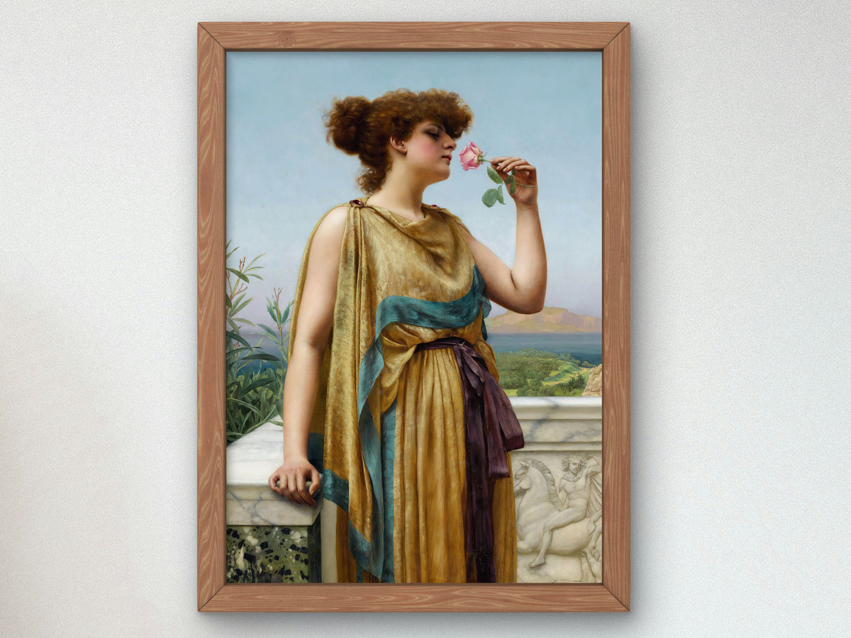 The Fragrant Rose by John William Godward 1892, Wall Art Print, Fine Art Reproduction, Museum Quality Decor, Poster