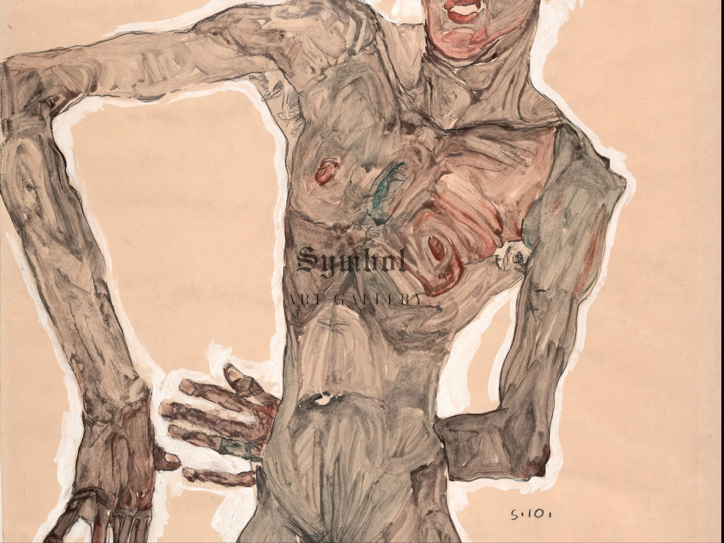 Nude Self Portrait Grimacing by Egon Schiele 1910, Wall Art Print, Fine Art Reproduction, Museum Quality Decor, Poster