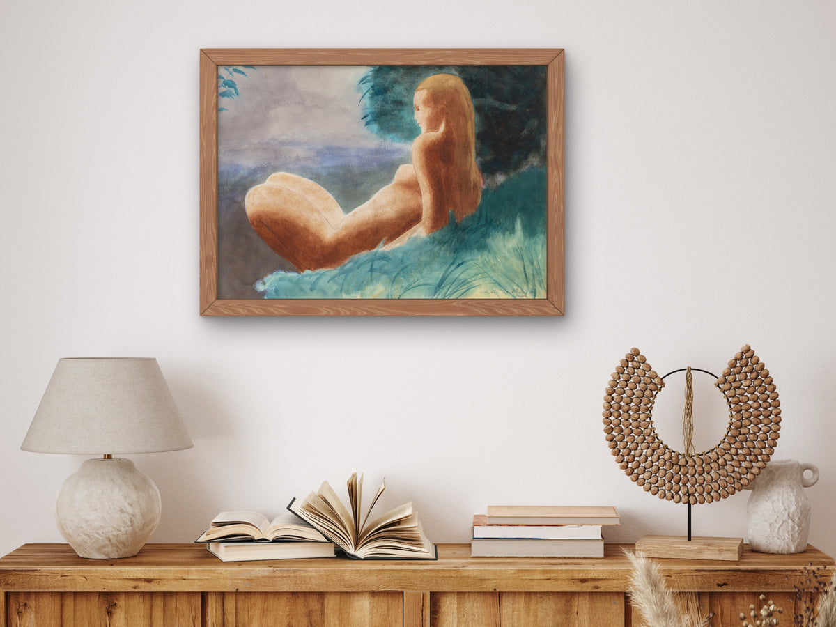 Reclining Nude in a Meadow by Léon Spilliaert 1928, Wall Art Print, Fine Art Reproduction, Museum Quality Decor, Poster