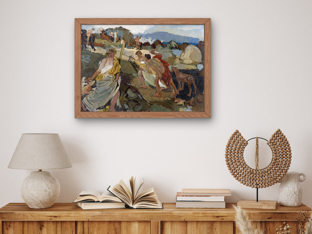 Amazons and Hunters at the Seaside by Carl Burckhardt, Wall Art Print, Fine Art Reproduction, Museum Quality Decor, Poster