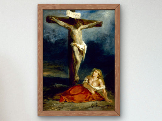 Saint Mary Magdalene at the Foot of the Cross by Eugène Delacroix 1829, Wall Art Print, Fine Art Reproduction, Museum Quality Decor, Poster