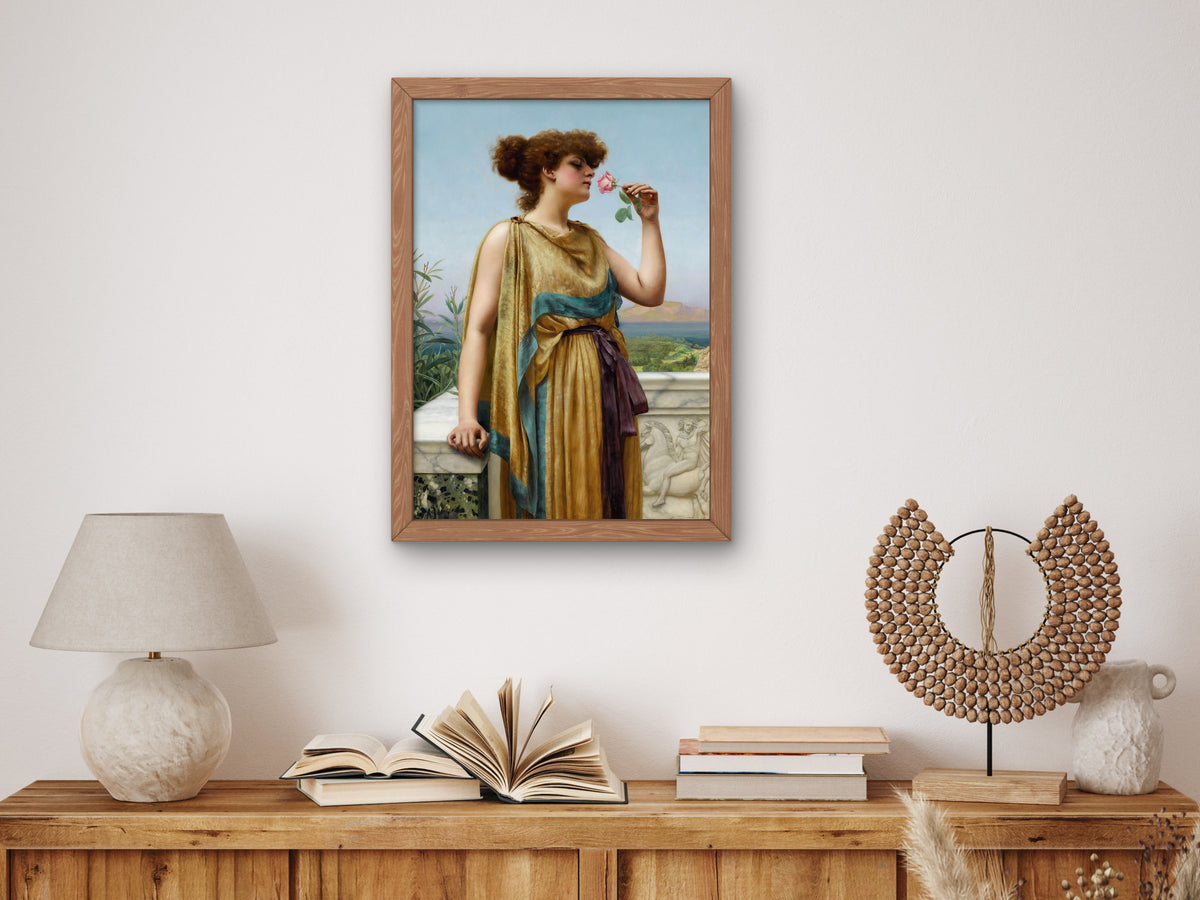 The Fragrant Rose by John William Godward 1892, Wall Art Print, Fine Art Reproduction, Museum Quality Decor, Poster